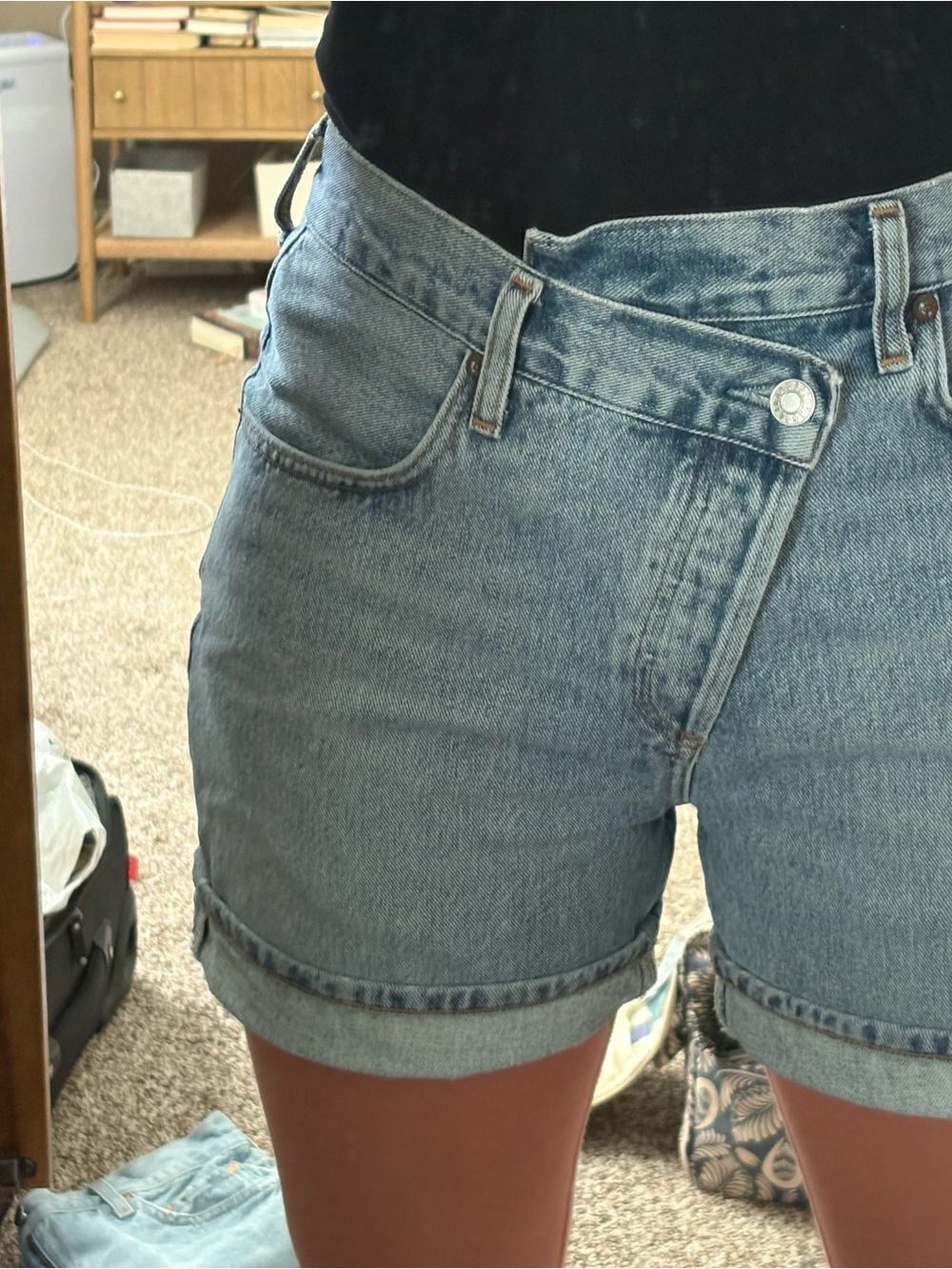 Agolde Light Blue High-Rise cross cross 100% organic cotton Denim Shorts - Picture 7 of 10